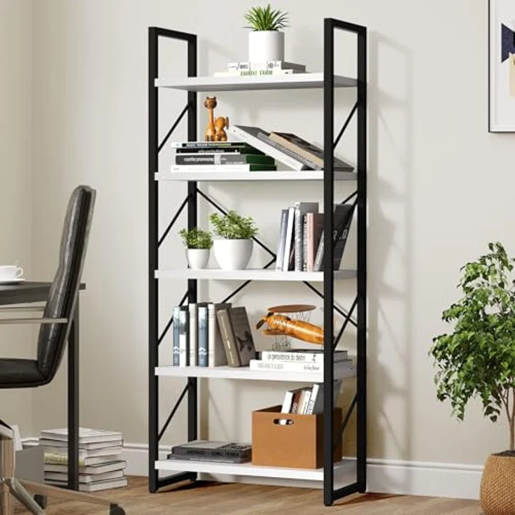 YITAHOME Bücherregal, Standregal mit 5 Ebenen, Hohes Lagerregal mit Metallrahmen, Industrielles Ausstellungsregal, Regaleinheiten, für Wohnzimmer, Schlafzimmer, Homeoffice, Küche, Weiß Regal – Bild 7