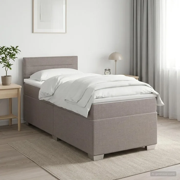 vidaXL Boxspringbett mit Matratze mit Kopfteil Taupe 90 x 200 cm Stoff 3450387