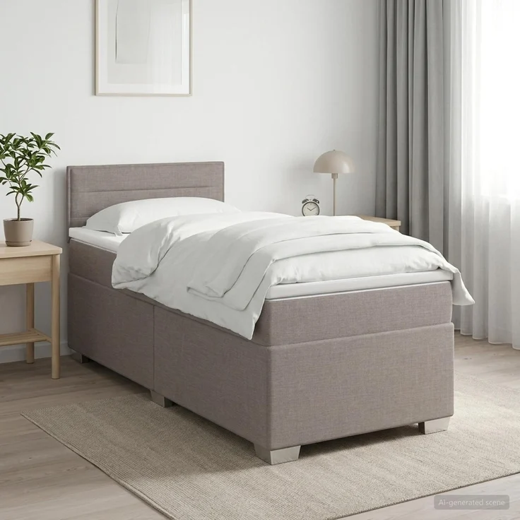 vidaXL Boxspringbett mit Matratze mit Kopfteil Taupe 90 x 200 cm Stoff 3450387 – Bild 1