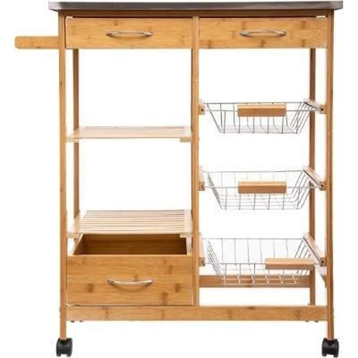 Küchenwagen mit Rollen, Servierwagen aus Bambus, 37 x 76 x 86 cm – Bild 2