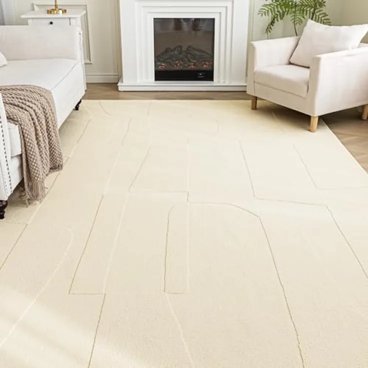 Sonive Geometrisch Teppich Wasserabweisend rutschfest 200×290 cmBeige | Weiche Fußmatte Außen Innen für Wohnzimmer, Schlafzimmer, Kinderzimmer Waschbarer Küchenteppich