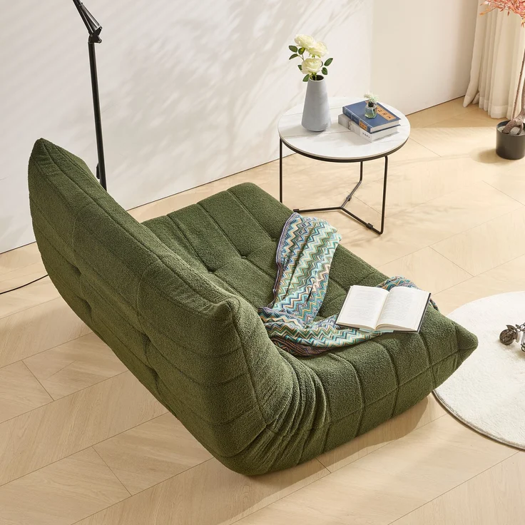 2-Sitzer Loungesofa aus Teddy-Vlies mit Plisseefalten-Design, ergonomisch, 149x114x82 cm, Grün – Bild 4