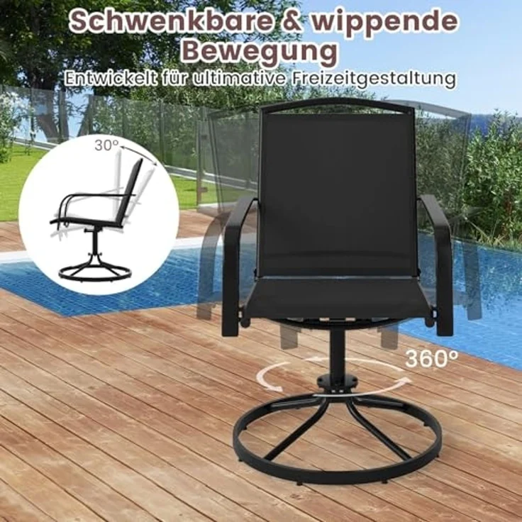 FANTASK Terrassenstühle 360° drehbar, 2er Set Drehstühle, Balkonstühle mit schnell trocknendem Stoff für Garten, Hinterhof, Balkon (Schwarz) – Bild 5