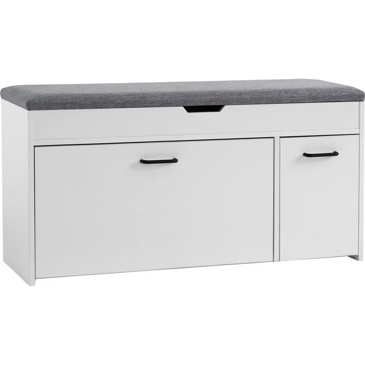 Mondeer Schuhbank Schuhhocker, mit Sitzfläche, mit Klappschublade, 100 x 30 x 52 cm, Weiß + Grau