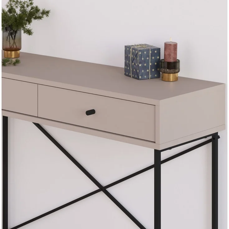 Calicosy 'TITAN' Konsole mit 2 Schubladen Farbe Mokka und Metallbeine - L110 cm - Braun – Bild 5