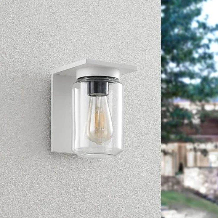 Lucande Wandleuchte Semka, spritzwassergeschützt, modern, weiß, Aluminium, 1-flammig, E27, IP54, Außenlampe für Terrasse, Garten, Balkon – Bild 4