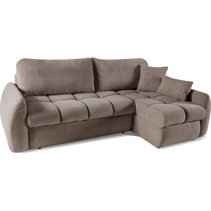 MEBLINI Schlafcouch mit Bettkasten – GLOW - 252x155x93cm – Braun Plüsch - Kleines Ecksofa mit Schlaffunktion - Sofa mit Relaxfunktion und Kissen - Kleine Couch L-Form - Eckcouch