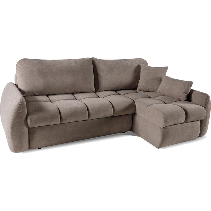 MEBLINI Schlafcouch mit Bettkasten – GLOW - 252x155x93cm – Braun Plüsch - Kleines Ecksofa mit Schlaffunktion - Sofa mit Relaxfunktion und Kissen - Kleine Couch L-Form - Eckcouch – Bild 1