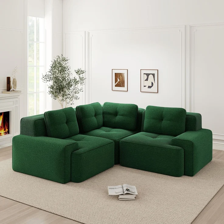 EINHOM Rahmenloses Sofa für das Wohnzimmer, Bürosofa, modulares Kombinationssofa, bequemes, gepolstertes Tiefsitzsofa aus Cordstoff, keine Montage erforderlich, rutschfestes Design. Grün – Bild 1