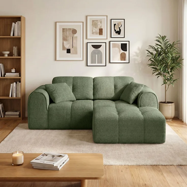 skølm 'Vanaheim' Sofa 2 Sitzer mit Hocker & 2 Kissen, Cloud Sofa dunkelgrün, Chenille-Stoff, Vollschaumcouch mit Federkern und Vakuum-Kompression, kein Aufbau erforderlich – Bild 9