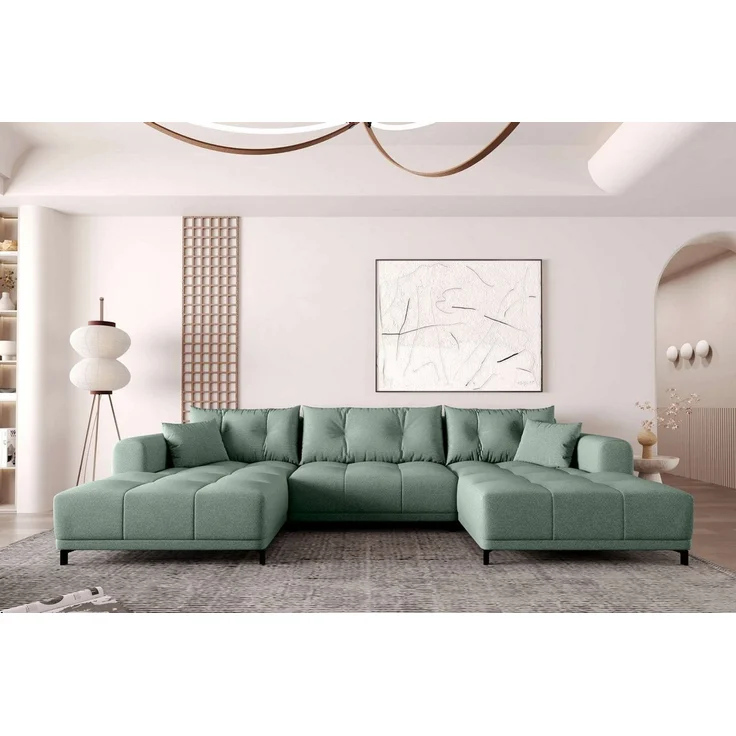 99rooms Massimo Wohnlandschaft Strukturstoff NEVE Salbeigrün mit Schlaffunktion – Bild 5