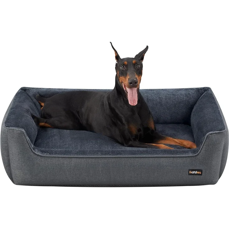 Feandrea Hundebett, Hundekissen in Leinenoptik, Hundekorb, erhöhte Ränder, rutschfeste Unterseite, Bezug abnehmbar waschbar, XXL, für extra große Hunde, 120 x 90 x 30 cm, dunkelgrau PGW013G01 – Bild 1