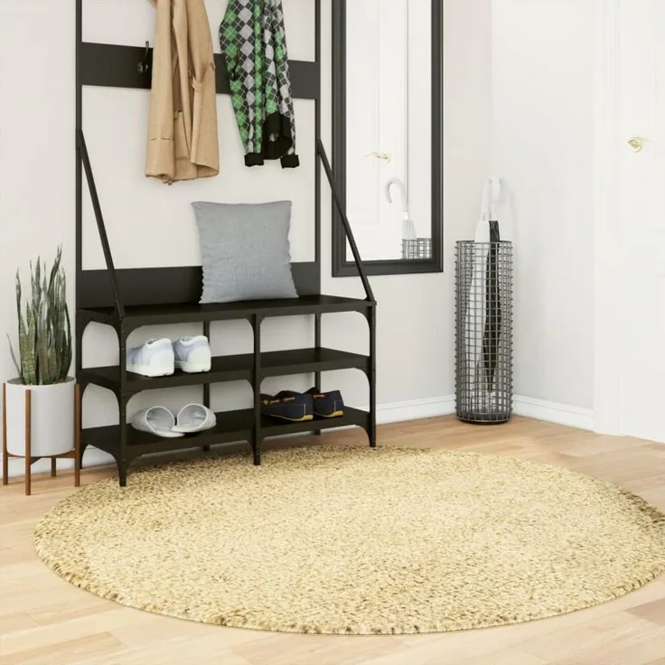 vidaXL Teppich Shaggy Hochflor Modern Golden Ø 160 cm 375356