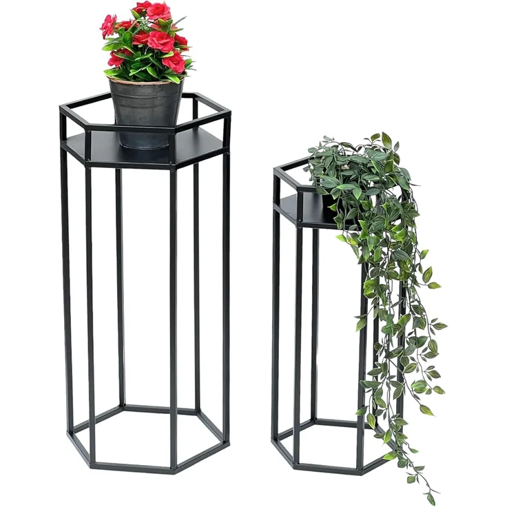 DanDiBo Blumenhocker Metall Schwarz 6eck Blumenständer Beistelltisch 96453 2er Set Pflanzenständer Blumensäule Modern Pflanzenhocker – Bild 9