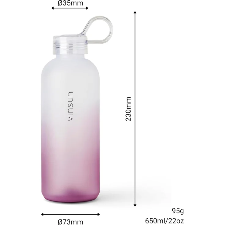 Vinsun Trinkflasche Trinkflasche 650ml, Kohlensäure geeignet, auslaufsicher, Tritan, BPA frei, bruchsicher, geruchs- und geschmacksneutral, auslaufsicher – Bild 3