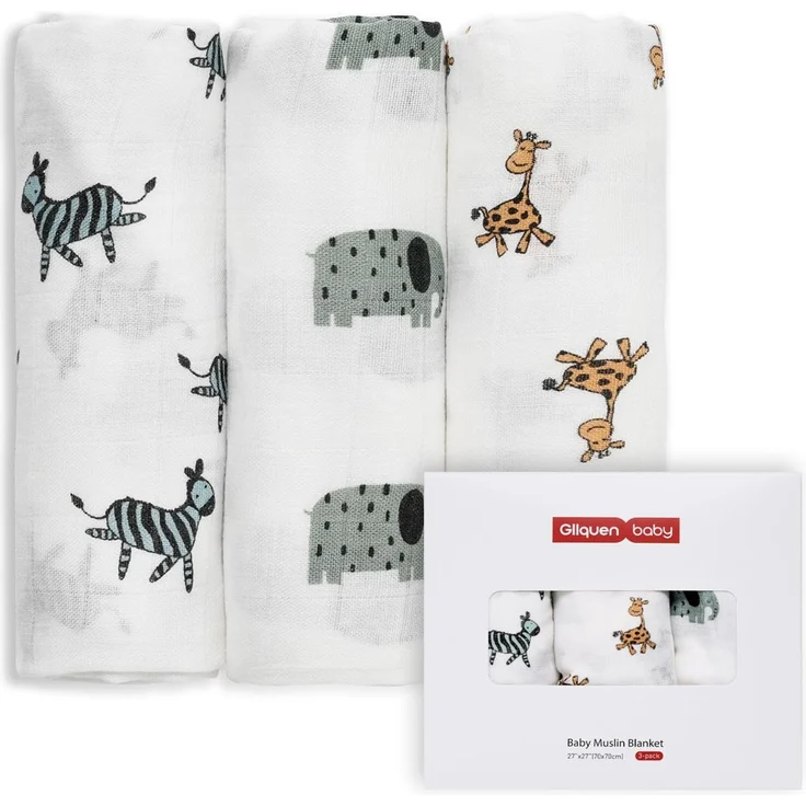 GLLQUEN 3er Pack Musselintücher Baby 70x70 Spucktücher aus Baumwolle | Saugstarke Mulltücher & Mullwindeln, weiche Stoffwindeln für Neugeborene, atmungsaktivBaby Geschenk(Giraffe)