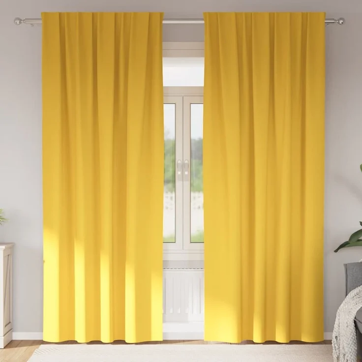 vidaXL Verdunkelungs-Vorhänge mit Ringen 2 stk. Senfgelb 245 x 140 cm 4107506 – Bild 1