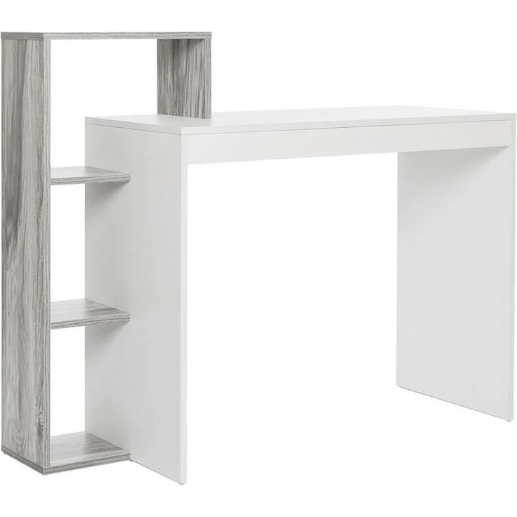 Mondeer Schreibtisch Computertisch, mit Ablagefach, Weiß+Grau – Bild 1