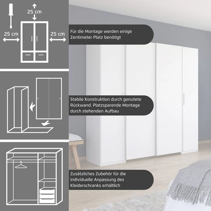 rauch Schwebetürenschrank Kleiderschrank Drehtürenschrank Schrank Garderobe KRONACH TOPSELLER (in 3 Ausstattungen BASIC/CLASSIC/PREMIUM, Breiten 225/268/311/354 cm) Kombischrank optional mit 1 oder 2 Spiegel viele Böden MADE IN GERMANY – Bild 3