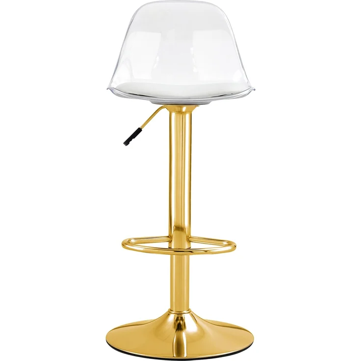 2er-Set Barhocker, höhenverstellbar H 104 x T 40.5 x B 40.5 cm, transparente Rückenlehne, goldfarbenes Metallgestell – Bild 9