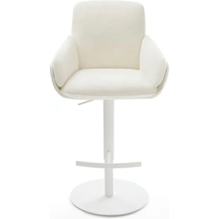 Barstuhl Luan-Flex Bouclé Soft Beige Drehfuß höhenverstellbar Metall Weiß – Bild 3