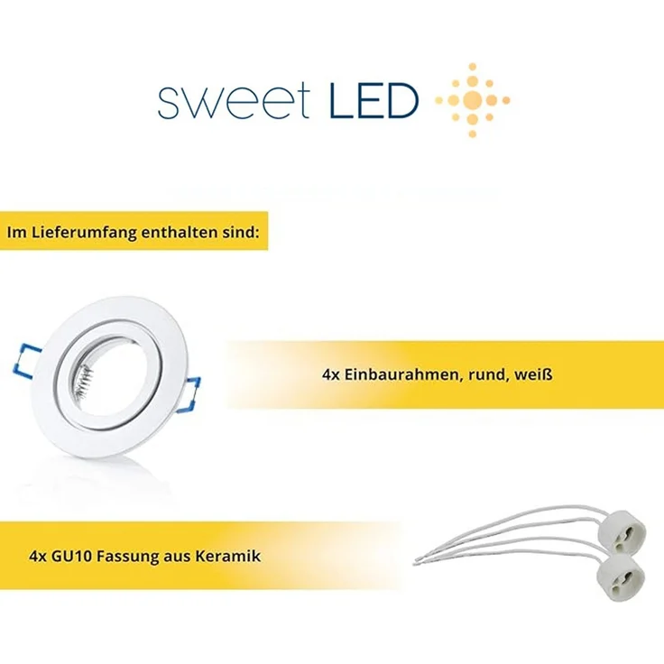 Sweet LED Deckenspot Bad IP44 spots 4 stück weiß Badezimmer Aluminium, ohne Leuchtmittel, Einbauspots, Deckenspots, Einbaustrahler, Deckenlampe – Bild 4