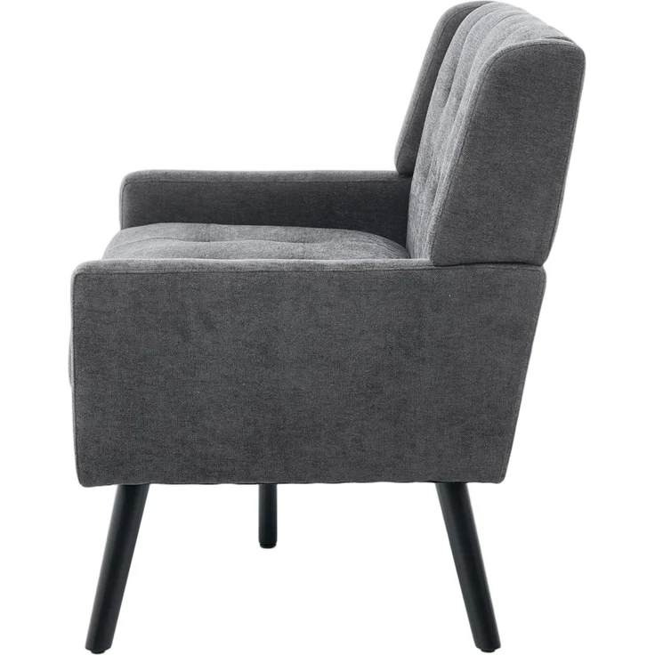 LVHOM 2-Sitzer Sofa aus Leinenstoff mit Knopfsteppung, Loveseat mit hochdichter Schaumstoffpolsterung und Massivholzbeinen, Stoffsofa für Wohnzimmer & Büro, bis 260kg, Dunkelgrau – Bild 7