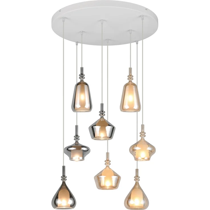 LED Cluster Pendelleuchte 8-flammig Glas Bernstein & Chrom verspiegelt, Ø 72cm – Bild 2
