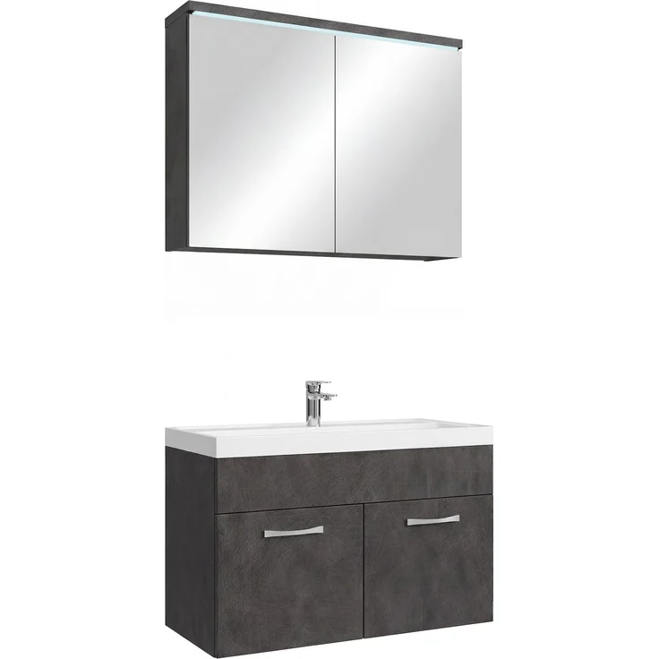 Badplaats Badezimmermöbel Set Paso 02 80 x 40 cm – Dunkelgrau – Waschtischunterschrank mit Waschbecken und Spiegelschrank – Bild 1