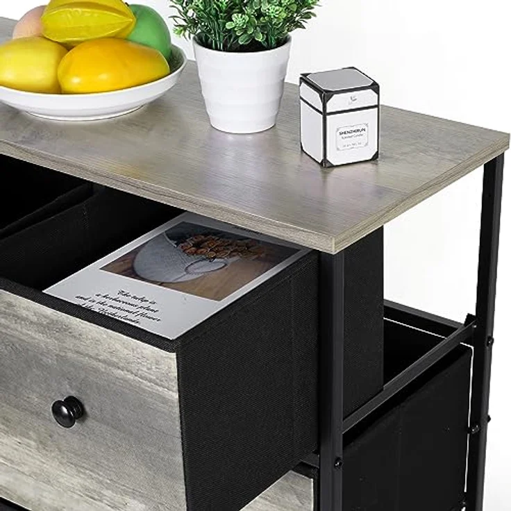 Clevich Stoff-Kommode, Schminktisch Schrank, Aufbewahrungsschrank, 12 Schubladen aus Stoff, Metallrahmen, industrieller Stil, für Wohnzimmer, Flur, Schlafzimmer (Grau) – Bild 7