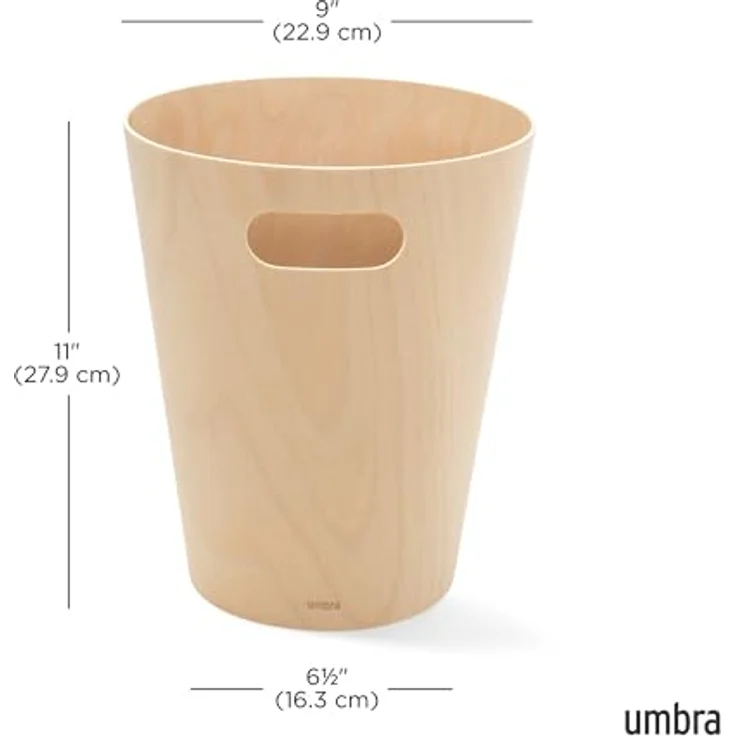 Umbra Woodrow Abfalleimer – Zweifarbiger Holz Papierkorb für Büro, Badezimmer, Wohnzimmer und Mehr, 7,5l Fassungsvermögen, Natur, – Bild 4