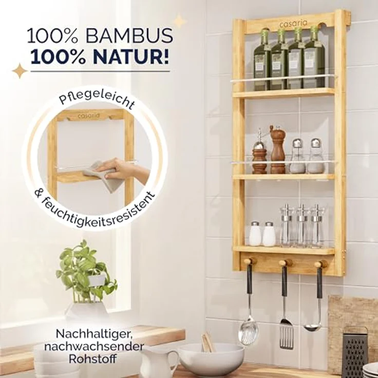 Casaria Badregal mit 3 Böden und 3 Haken, Bambus natur, 28,5 x 70 x 10 cm – Bild 6