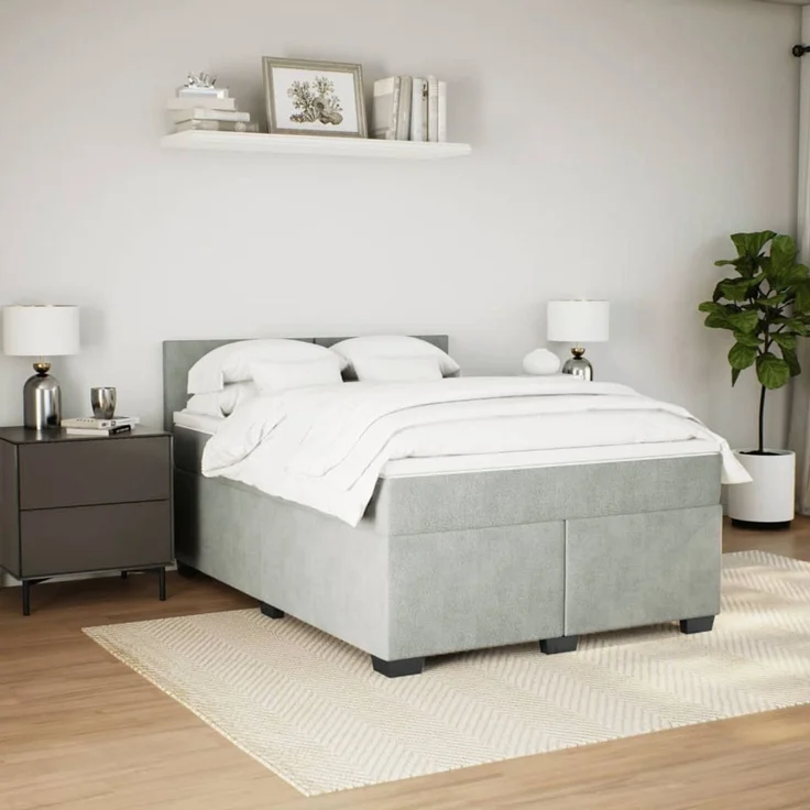 vidaXL Boxspringbett mit Matratze Hellgrau 140x190 cm Samt 3288600 – Bild 4