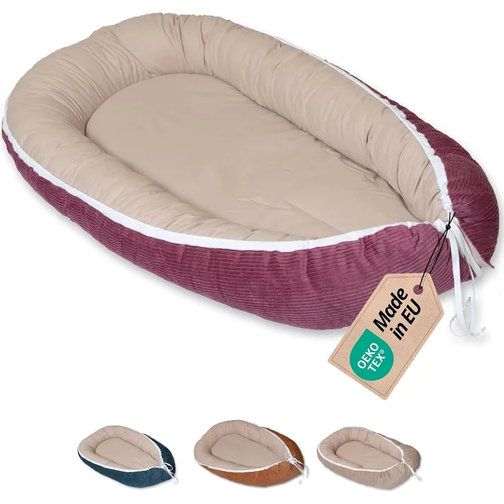 ULLENBOOM Babynest - 100% OEKO-TEX Materialien & Made in EU, Cord Berry - Babynestchen Neugeborene aus kuscheliger Baumwolle, Ideal als Reisebett & Kuschelnest geeignet