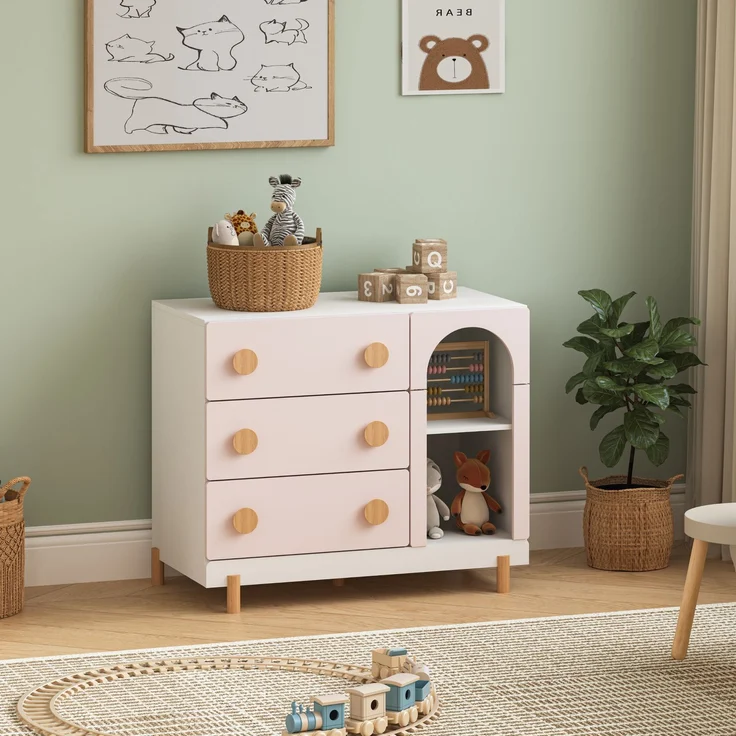 Kinderkommode Vaarentaa 3 Schubladen 2 Fächer Weiß/Cotton Candy [en. casa] – Bild 1