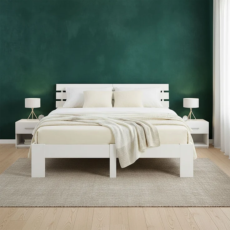 Holzbett mit Federkernmatratze 140x200 Weiß Jugendbett Doppelbett Bett Holzbettrahmen Massiv Holz Lattenrost – Bild 8