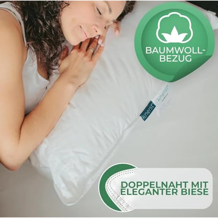 KNERST Federkopfkissen allergikerfreundliches Federkopfkissen, Füllung: Federn, Bauchschläfer, Rückenschläfer, Seitenschläfer, Hergestellt in Deutschland, für Allergiker geeignet – Bild 5