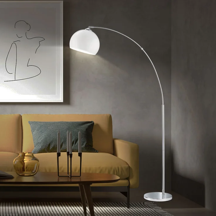 Bogenstehlampe, Metall, Acryl, weiß, E27, H 180 cm – Bild 3