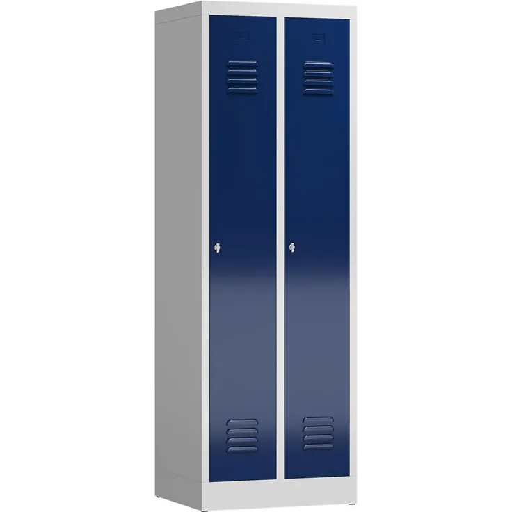 ClassiX Garderobenschrank, 2 Abteile, 1800 x 590 x 500 mm, lichtgrau/enzianblau