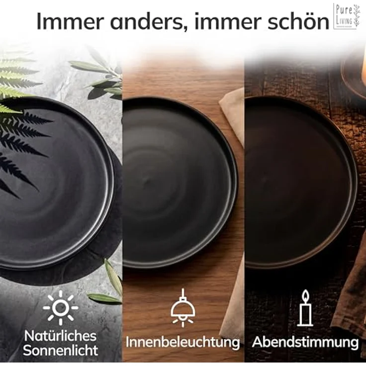 Steingut Geschirrset 12 Pers. Manhattan 36-tlg Hochwertiges Urban Style TEST SEHR GUT Steingut Geschirr Set- Schüssel- und Teller Set- Tafelservice 12 Personen Geschirrsets Pure Living in matt schwarz – Bild 10