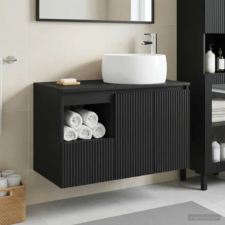 vidaXL Badezimmerschrank-Set 2 stk. Schwarz 79,5 x 44,5 x 80 cm 3404095 – Bild 1