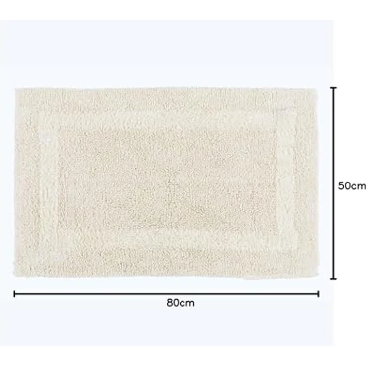 Homescapes Badematten-Set Creme, 2-teilig mit flauschiger Badematte 50x80 cm & WC-Vorleger 50x55 cm, Baumwolle, Wende-Design – Bild 2