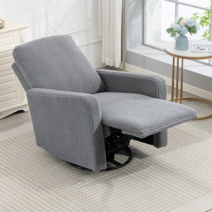 Wohnora-Recliner-Sessel, Entspannungssessel mit Fleece-Bezug, verstellbare Rückenlehne, Polstersessel, Stahl, Grau,H 1000cm x T 940cm x B 760cm – Bild 3