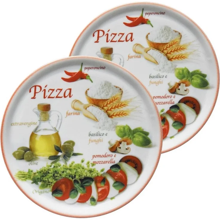 2er Set Pizzateller Napoli Red Ø 33,8 cm Servier-Platte XL-Teller Porzellan