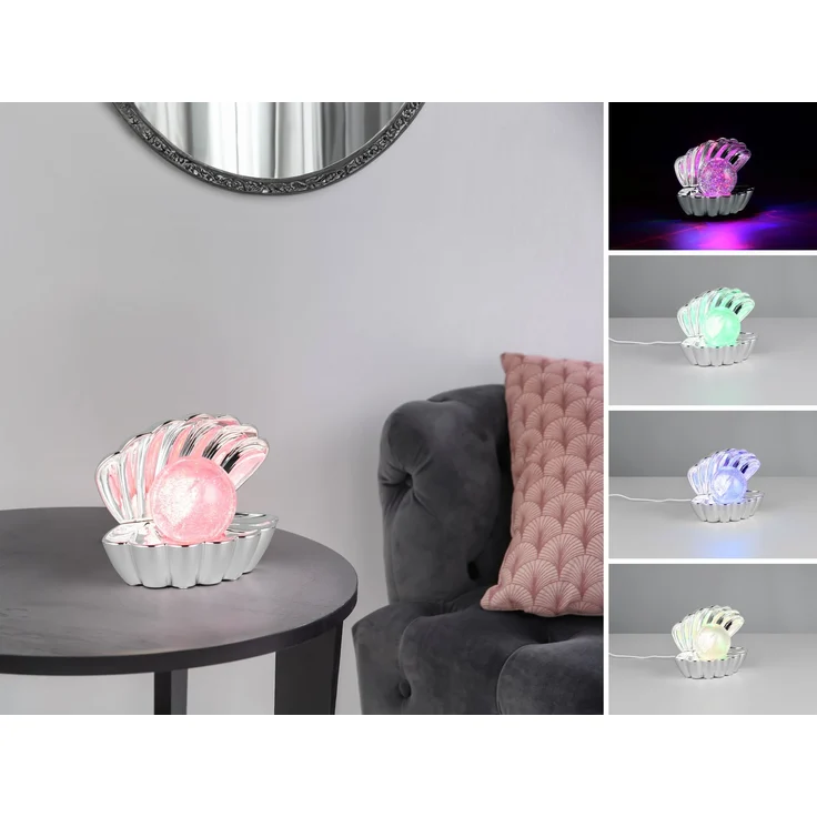 USB Muschel Tischlampe Silber Chrom mit RGB Beleuchtung, Höhe 14cm – Bild 1