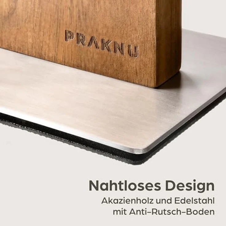Praknu Magnet-Messerblock Messerblock magnetisch ohne Messer – Moderner Küchen Messerhalter (1tlg), Aus FSC-Akazienholz: Für 10 Messer, Rutschfest, beidseitig Magnetisch – Bild 5