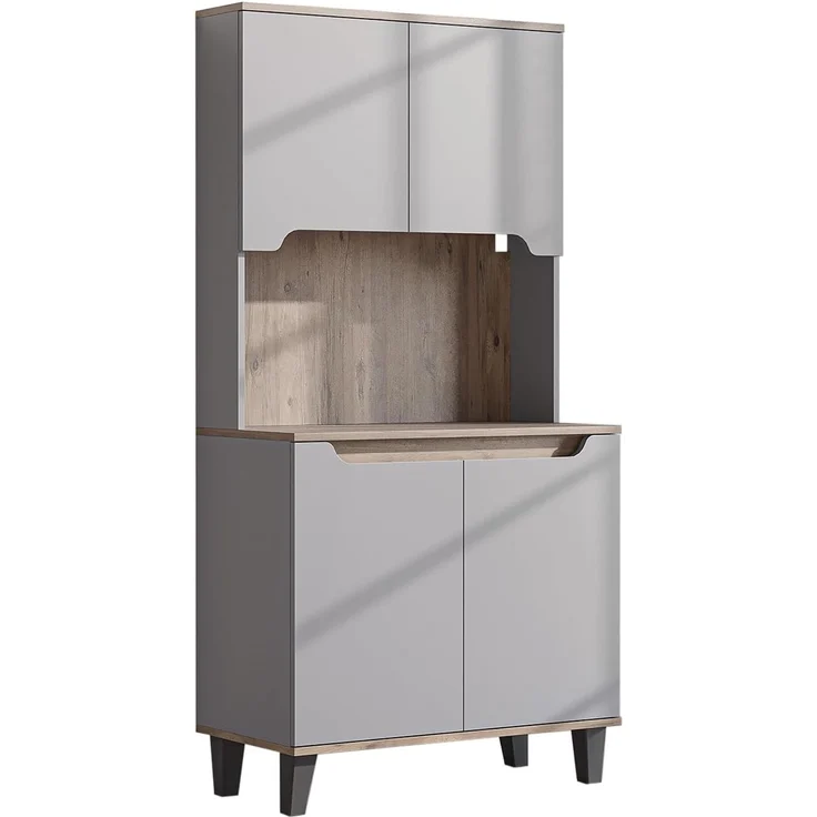 Roomart Küchenbuffet DEFNE mit Nische Kaffeebar Mikrowellenschrank Vorratsschrank, 5 Farben Offene Nische für Kaffeemaschine, 4 Türfächer – Bild 6