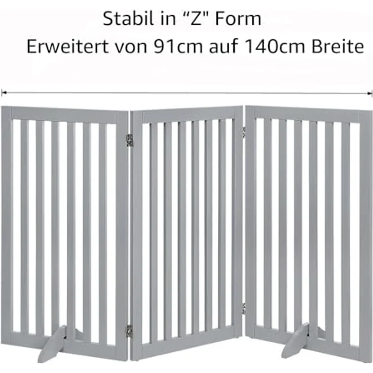unipaws Absperrgitter, freistehendes Schutzgitter mit Füßen, Treppenschutzgitter ohne Bohren, Holz-Hundetore Türgitter Hunde Hundegitter Schutzgitter treppe, Grau (3 Elemente, 91 cm hoch) – Bild 6