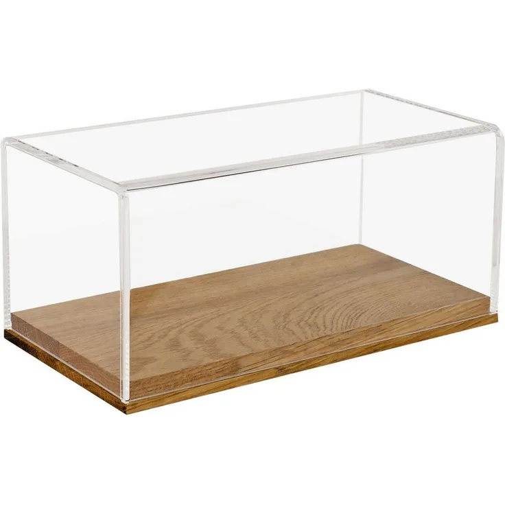 HMF Vitrine Eleganter Acryl Schaukasten mit Holzsockel für Modellautos Sammlerbox für Sammelstücke 24 x 12 x 11 cm, Transparent