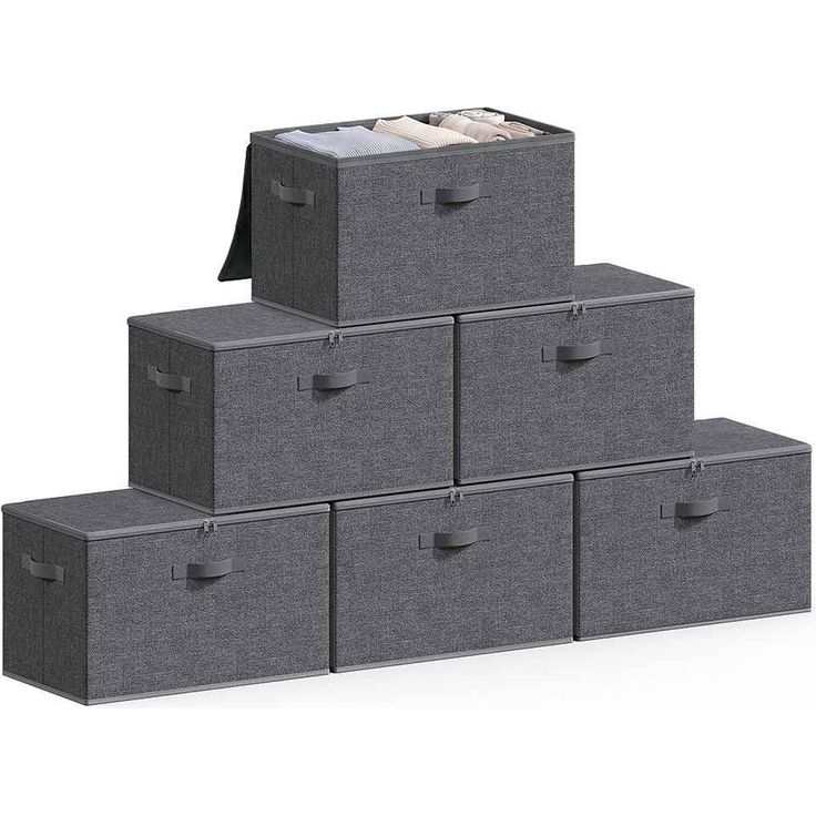 SONGMICS Faltbare Aufbewahrungskisten mit Griffen, 6er Set, Kleidung Organizer, Vliesstoff, 40 x 30 x 25 cm, grau